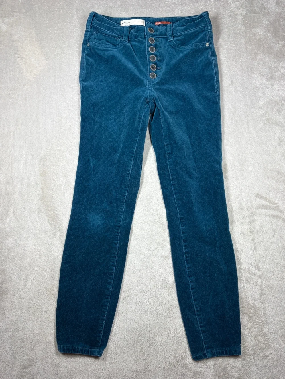 Anthropologie Pilcro Teal Blue High Rise Skinny Cropped Corduroy Retro Pants 26